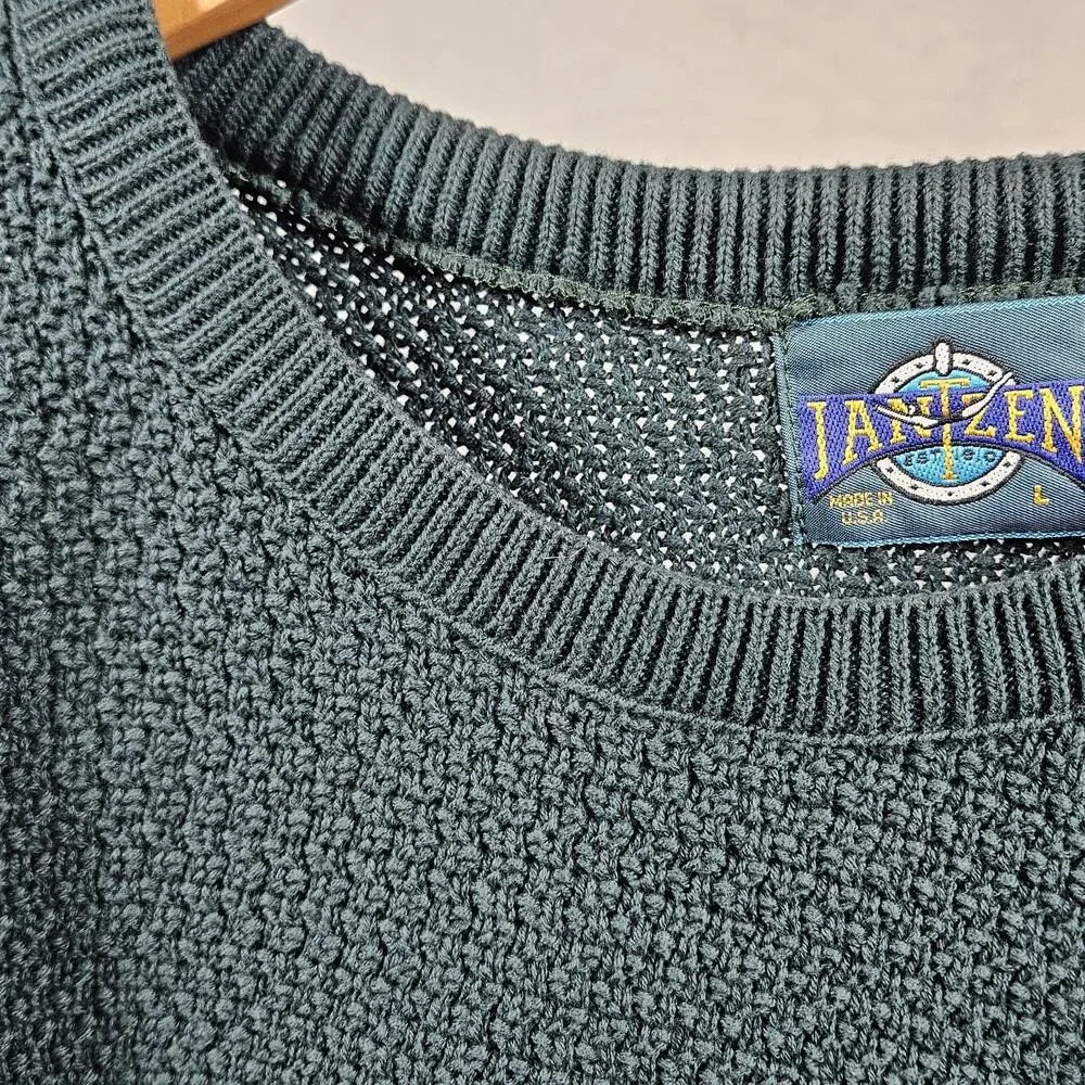 Vtg Jantzen Sweater‎ Mens Large Green Black Colorblock Pullover Grandpa USA 90s